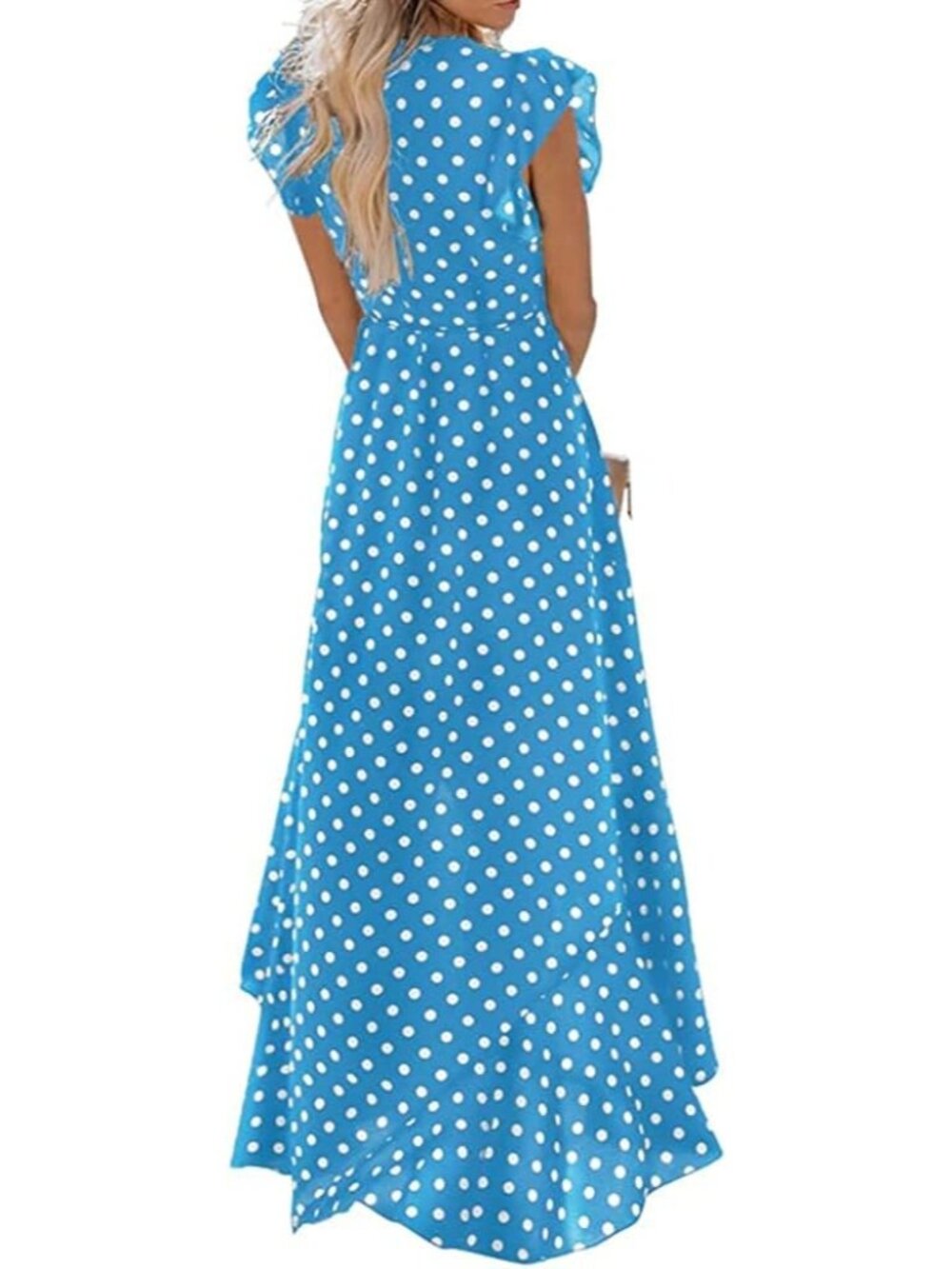Women's Light Blue Boho Beach Vacation Wrap V Neck Summer Long Maxi Dress - Picture 2 of 6